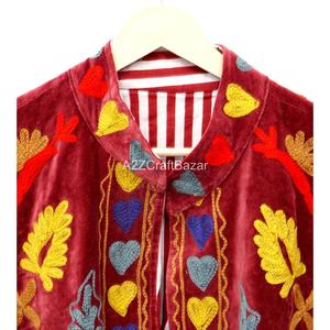 Velvet Embroidered Floral Jacket Mandarin Collar Full Sleeve Prairie Chic Autumn <b>Women's</b> <b>Coat</b> Hand Embroidery Design - Product Image 4