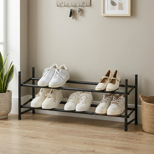 Modern Portable 2-Tier DIY Metal Shoe Rack Simple Home Furniture for Entry or Living Room - Product Image 1