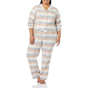 Essentials Women's Flannel Long-Sleeve Button Front Shirt and Pant <b>Pajama</b> Set Custom Digital Print Sleep Wear 100% Pure Cotton - Product Image 5