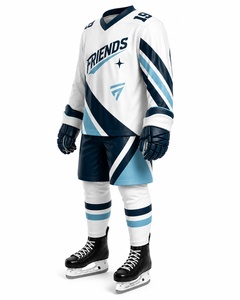 Ice Hockey Uniform White Navy Blue Sublimation Print Adult <b>Men</b> Breathable Polyester Sportswear Seamless Fusing Needle Detection - Product Image 4