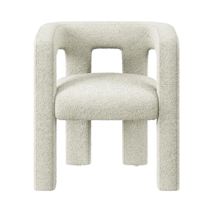 Poltrona da pranzo moderna in stile bouclé color crema poltrona imbottita in lino con schienale per <span class=keywords><strong>cucina</strong></span> da pranzo e soggiorno - Product Image 6