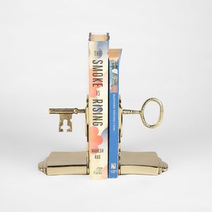 Lock & Key <b>Bookend</b> Antique Gold Metal Book Holder Stand for Home Office Table Shelf Bedroom Living Room Decor - Product Image 6