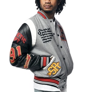 Custom Embroidery Men's <b>Varsity</b> <b>Jacket</b> <b>Vintage</b> Letterman Bomber <b>Jacket</b> Wool Body PU Leather Sleeves Streetwear <b>Varsity</b> <b>Jackets</b> - Product Image 5