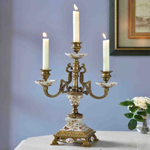 Vintage ceramic floral brass three <b>light</b> candelabra with painted porcelain stem accents, available at wholesale prices. - Product Image 1