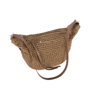 Bolso de Mano Vintage Ecológico de Paja Tejida, Bolso de Hombro Estilo Hobo con Correa de Cuero Ajustable, Detalle de Cadena con Logotipo, Chic Bohemio - Product Image 2