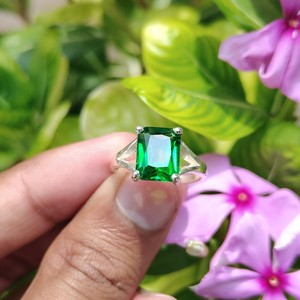 14k <b>Solid</b> Gold Radiant Cut VVS Moissanite & Green Diamond Engagement Ring Original IGI Certified for Weddings Men's & Women's - Product Image 1
