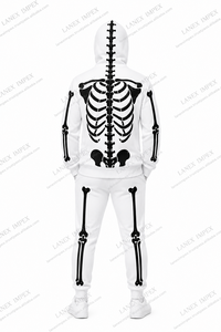 Sudadera con capucha blanca de esqueleto para hombre, con gráfico de calavera y huesos, chaqueta con cremallera completa, sudadera de Halloween, ropa urbana, capucha con logo personalizado impreso - Product Image 4
