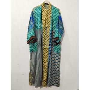 ชุดคลุมกิโมโนผ้าไหมสไตล์โบฮีเมียนวินเทจสำหรับผู้หญิง ดีไซน์ลายปะติด แขนยาว ความยาวเต็มตัว ปิดด้วยเชือกผูก ผลิตจากผ้าไหมแท้ 100% - Product Image 6