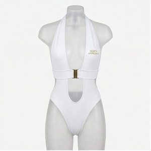 NORTH APPROACH White Halter One-Piece Swimsuit With Belt And Hollow Out Design For Women - Product Image 1