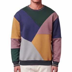 Sweat-shirt décontracté à blocs de couleur, imprimé sur mesure, en mélange de coton, col rond, fabricant OEM ODM, usine de vêtements de mode en gros - Product Image 1