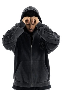 Sweat-shirt à capuche zippé noir pour homme, coupe classique, décontracté, logo personnalisé sur le devant, motif uni, 100% coton molletonné, fermeture éclair, séchage rapide - Product Image 5