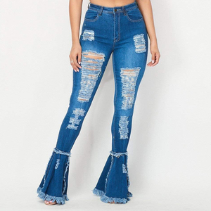 Women Custom Made OEM Women Flared <b>Jeans</b> Pants Winter Denim Pocket Button Breathable Pant Women's Slim <b>Jeans</b> with Custom logo - Product Image 1