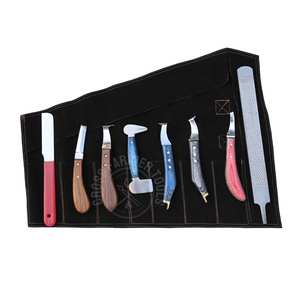 Kit d'outils d'entretien des sabots de fermeur avec poignée arc-en-ciel, boucle pour abcess, couteau à sabots double face à lame large noire avec extrémité en laiton, râpe et polisseur - Product Image 1