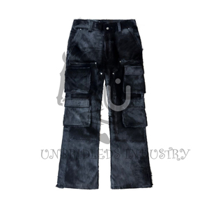 Men's Genuine Leather Cargo Pants Black Winter Windproof Breathable - Product Image 5