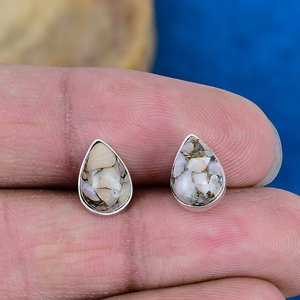 Pendientes de Plata de Ley 925 con Ópalo Rosa Natural en Forma de Pera - Product Image 1
