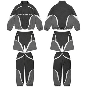 240 GSM Nylon Taslon Orange Grey Panel Windbreaker Short <b>Set</b> Custom Embroidery Logo plus size - Product Image 3