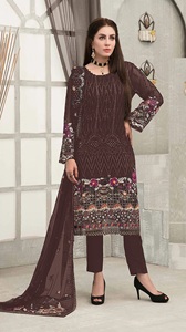 Salwar Kameez Moderne Semi-Cousu en Faux Georgette Brodé pour les Occasions de Diwali, Mariages et Fêtes - Product Image 4