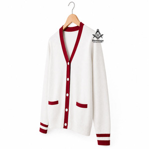 Cárdigan Masónico Griego de Acrílico para Invierno, Bordado, Estilo Vintage Personalizado, con un Solo Botón, Rojo y Blanco, para Mujer - Product Image 2