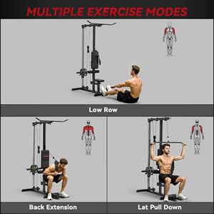 Máquina de Poleas Alta/Baja para Ejercicios de Tracción con Asiento Ajustable y Plataforma para Pies Abatible, Sistema de Gimnasio en Casa, Color Negro - Product Image 4