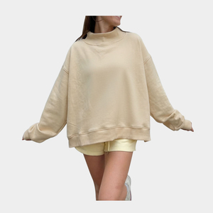 Sweat-shirt décontracté surdimensionné à col montant et manches longues pour femme, motif uni, en molleton, style streetwear, toutes saisons, personnalisable sur le devant - Product Image 1