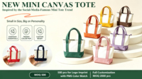Sac fourre-tout en toile miniature personnalisé avec fermeture éclair, petit sac de shopping réutilisable en coton, sac cadeau avec logo personnalisé