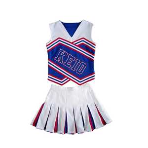Ensemble d'uniformes de cheerleading bleu, blanc et jaune, haut à col en V, jupe plissée, taille adulte, vêtements de sport, vêtements d'extérieur, uniformes - Product Image 5
