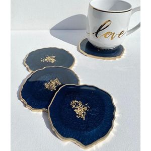Sous-verres en résine époxy de luxe avec motif floral en feuille d'or, ensemble de sous-verres faits à la main pour tasses à café, thé, décoration de table et de maison - Product Image 3