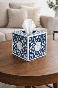 Boîte à mouchoirs rectangulaire en bois personnalisée, artisanale, décorative, motif floral, design élégant avec incrustation d'os, haute qualité, pratique - Product Image 5