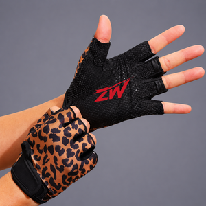 Custom Logo Women <b>Leopard</b> <b>Print</b> Gym <b>Gloves</b> Anti Slip Silicone Palm Fingerless Workout Fitness <b>Gloves</b> OEM - Product Image 1