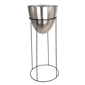 Pot de fleurs en argent de qualité supérieure avec support noir, décoration intérieure, décoration de sol artisanale pour la maison - Product Image 1