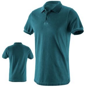 Polo de Manga Corta para Hombre, Color Verde Azulado, Tela Oxford de Algodón, Transpirable, Estilo Casual, Corte Regular, Color Sólido, Diseño con Botones - Product Image 1