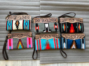 New Stylish Western Aztec Tooled Leather Wristlet Clutch Vintage Brown Tooling Purses <b>Unique</b> Aztec Quilted Leather Wristlet <b>Bag</b> - Product Image 5