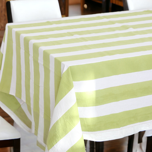 Mantel Rectangular de Lino y Algodón a Rayas Verde y Blanco, Lavable, para Decoración del Hogar, Estilo Elegante - Product Image 1