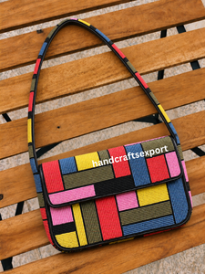 Handcrafted Embroidery Beaded Flap Shoulder <b>Bag</b> Women Bohemian Geometric Pattern Colorful Eco-Friendly Lightweight Single <b>Strap</b> - Product Image 3