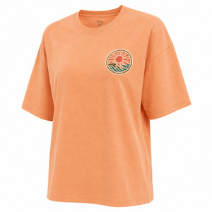 T-shirt col rond orange pour femme, motif vague solaire, coupe ample, décontracté, manches courtes, 100 % coton jersey respirant 240 GSM, printemps - Product Image 5