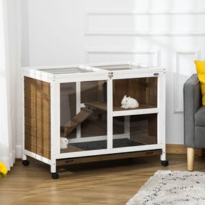 Portabagagli per interni a 2 piani con ruote rampe per porte chiudibili a chiave in legno gabbia per porcellini d'India piccola casa per animali con vassoio in marrone - Product Image 2