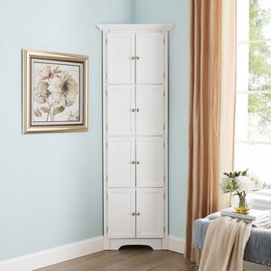Modern <b>White</b> Tall <b>Storage</b> <b>Cabinet</b> with 4 Shelves and Doors for Living Room Kitchen Office Bedroom Bathroom - Product Image 2