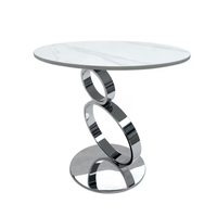Table d'appoint moderne élégante et durable avec plateau en marbre et base en acier inoxydable chromé pour salon, extérieur, salle à manger, meubles de maison