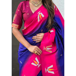 Sari traditionnel violet du sud, contraste doux, soie zari tissée, vêtements indiens et pakistanais - Product Image 3