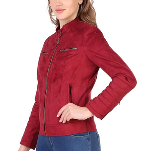 รับผลิตเสื้อแจ็คเก็ตหนังสไตล์บอมเบอร์สำหรับผู้หญิงแบบ OEM พร้อมรับทำแบรนด์ส่วนตัว  รับสกรีนโลโก้ตามแบบที่ต้องการ - Product Image 4