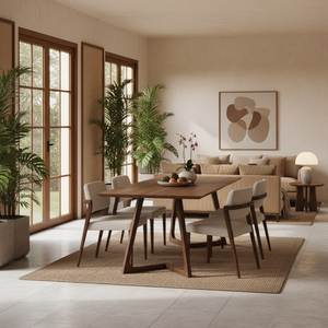 Juego de Mesa de Comedor Rectangular de Madera Moderna con 4 Sillas Tapizadas, Muebles para el Hogar de Estilo Escandinavo, Diseño Estable - Product Image 1