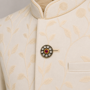 Botón de latón para hombre con centro de rubí y bisel con diamantes incrustados, joyería formal. - Product Image 2