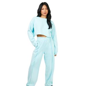 ชุดเซ็ตวอร์มฤดูหนาว 3 ชิ้น ผ้าหนานุ่มสำหรับผู้หญิง เสื้อครอปสเวตเชิ้ตแบบเรียบ ตัดเย็บตามสั่ง ไซส์ใหญ่ ผ้าฝ้ายฟลีซ - Product Image 2