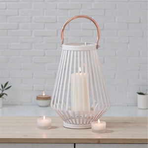 White Geometric Metal <b>Lantern</b> With <b>Copper</b> Plated Handle For Home Decoration Nordic Style - Product Image 3