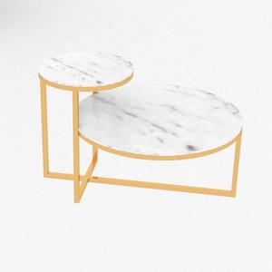 Ensemble de Table d'intérieur, offre spéciale, deux éléments en or, blanc et noir, forme ronde avec un haut en marbre, décoration - Product Image 2