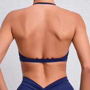 Soutien-gorge de sport sexy à fines bretelles, rembourré, dos ouvert, pour gym, fitness, yoga, entraînement, avec logo frontal, grandes tailles, vente en gros - Product Image 6