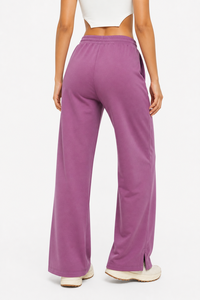 Women Purple Wide Leg pants Casual Lounge Trousers High Waist Relaxed Fit Jogger Pants Drawstring Waist Pants Soft Cotton <b>blend</b> - Product Image 4