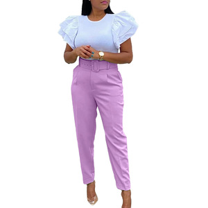 High Waist Pencil Pants With Pockets Ankle-Length Casual Summer Women's <b>Trousers</b> Crepe Fabric Anti-Wrinkle Zipper Fly - Product Image 5