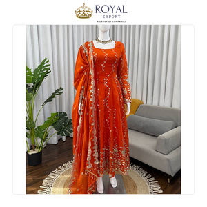 Dernière mode de la collection de créateurs, robe Anarkali en soie Fandy lourde avec broderie au fil, pour les occasions de mariage - Product Image 6