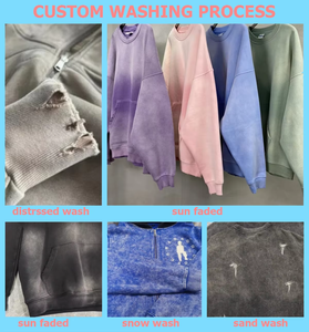 OUNA Pull personnalisé épais et oversize en coton bouclette, style streetwear vintage, délavé à l'acide, avec poche effet usé, écologique, automne - Product Image 2